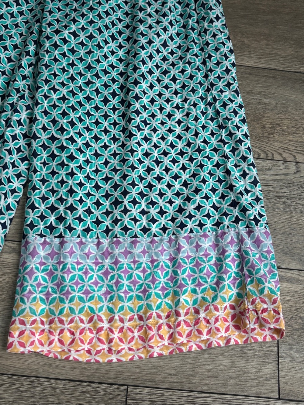 Anthropologie Wide Leg Boho Drawstring Cotton Pants Turquoise White Sz Large - Picture 7 of 13